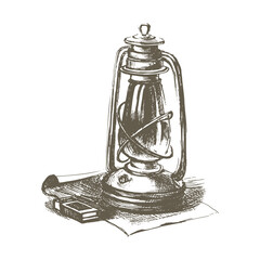 kerosene lamp in line on the white background