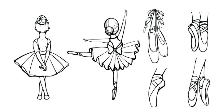 ballet set with two ballerinas and pointe in countur