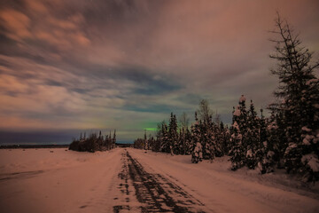 Northern Lights on a full moon night, Fairbanks, Alaska