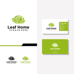 leaf home logo design and business card vector