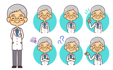 医者　ドクター　シニア男性　アイコンセット