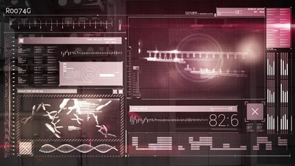 Digital interface with data processing against red background