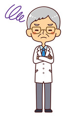 医者　ドクター　シニア男性　悩む　イラスト