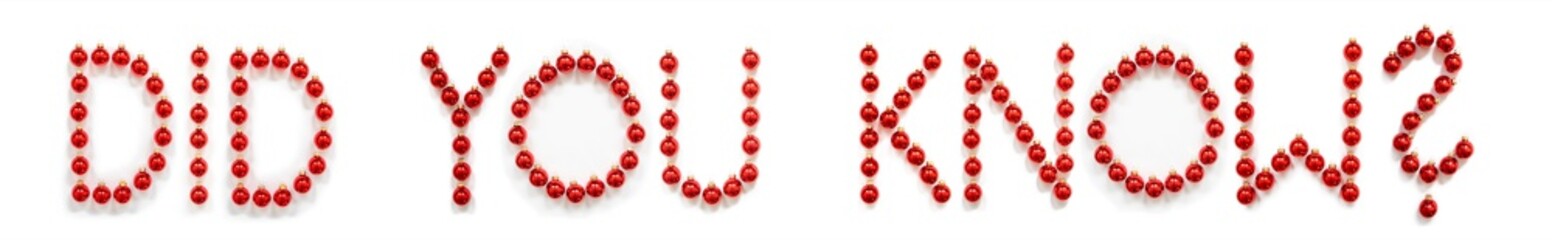 Red Christmas Ball Ornament Building English Word Did You Know. Festive Christmas Decoration. White Isolated Background