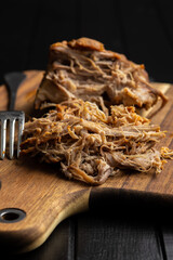 Pulled pork meat.