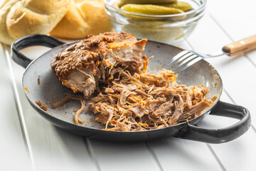 Pulled pork meat.