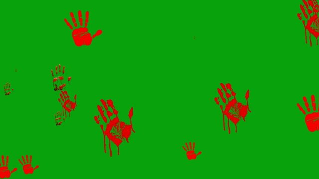 Scary blood hands motion graphics with green screen background