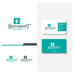 Restaurant logo design and business card vector