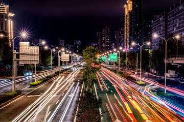 Fototapeta na wymiar Night view of highway in Changchun Economic and Technological Development Zone, China