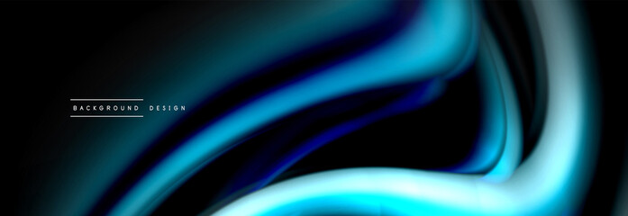 Dynamic motion abstract background. Color blurred stripes on black. Wave liquid lines poster. Vector illustration