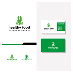 Healthy food logo design and business card vector