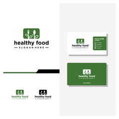 Healthy food logo design and business card vector