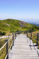 Fototapeta premium stairs walkway path to access in puy-de-dome french mountains volcano