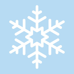 White vector snowflake on blue background. Simple flat snowflake icon. Vector illustration for Christmas and New Year