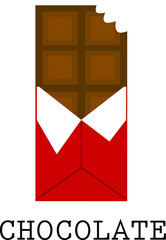 icon of a bar of chocolate with a bite mark and a red packaging 