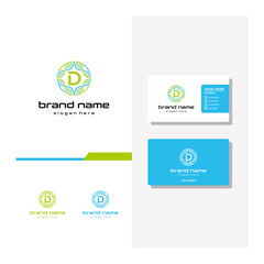 letter D DNA logo design and business card vector