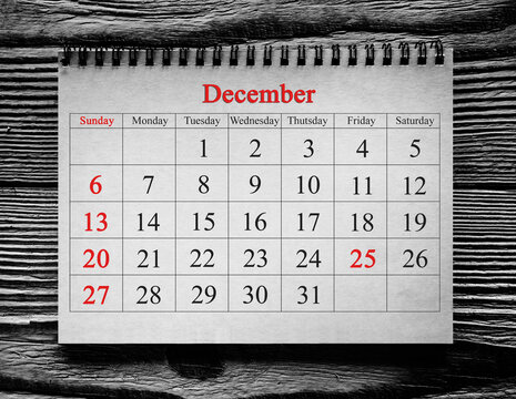 December 25 In The Calendar On The Wood Background