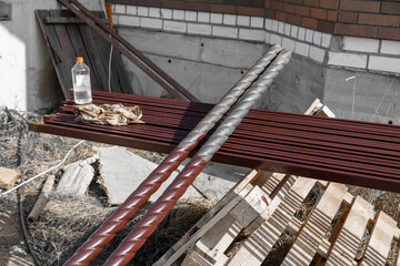 Metal pipes at a construction site.