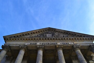 Parliament Building of German during sunny day. German Parliament Building and writes 