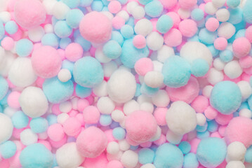 White, pink and blue soft pompons