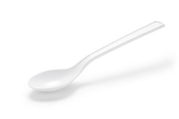 Plastic white spoon isolated on white background.