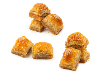Delicious sweet baklava isolated on white background.