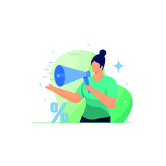 Black Friday and Cyber Monday online sale vector concept. Woman announcing Cyber Monday & Black Friday sale to the female crowd from the big Deal.