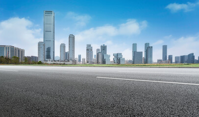 Road ground and modern architectural landscape skyline of Chinese city