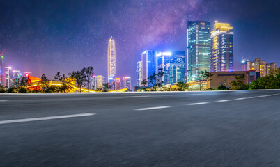 Road ground and modern architectural landscape skyline of Chinese city