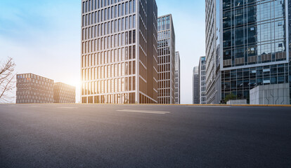 Road ground and modern architectural landscape skyline of Chinese city