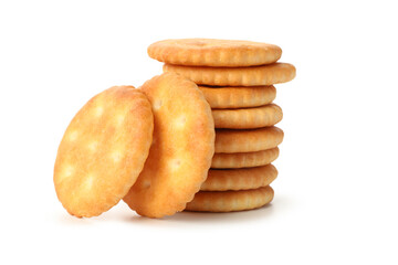 Tasty cracker biscuits isolated on white background