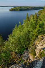 Fototapeta na wymiar View from Zayachiy Island on the Upper Pulongskoye Lake in Karelia (Russia)