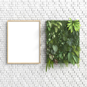 Mock up frame with vertical garden, 3d illustration