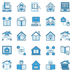 Homeschooling creative vector icons. Online Tuition and Home Education blue concept signs
