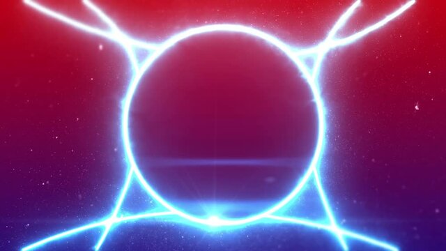 Neon circle beans of light on dark backdrop