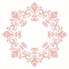 Elegant vintage vector round pink ornament in classic style. Abstract traditional pattern with oriental elements. Classic vintage pattern