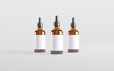 Amber Dropper Bottle Mockup 3D Illustration