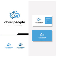 people cloud tech logo design and business card vector