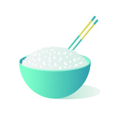 Rice in a bowl. Asian food. Food sticks. Vector illustration.