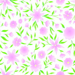 Abstract Batik flowers seamless pattern. Pink flowers on white background. Vector illustration for surface design, print, poster, icon, web, graphic designs.