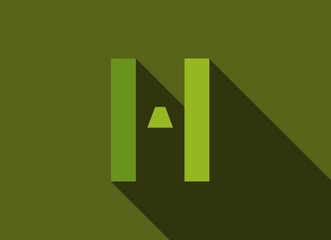 H Letter with long shadow, green colors cutting style. For logo, brand label, design elements, corporate identity, application & more. Vector editable illustration.