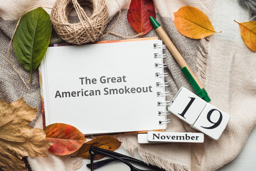 The Great American Smokeout day of autumn month calendar November