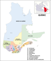 administrative vector map of the Canadian province of Quebec