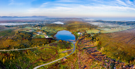 Aerial view of Bonny Glen in County Donegal with fog - Ireland.