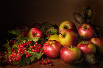 Naklejka na ściany i meble apples and viburnum