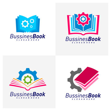 Set of Gear Book logo design vector template, Illustration Book design Concept, Icon symbol
