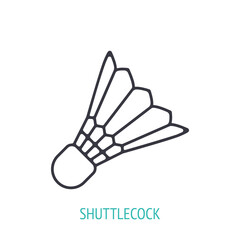Shuttlecock for badminton from bird feathers outline icon. Vector illustration. Sports equipment. Inventory for athletic game. Thin line pictogram for user interface. Isolated white background