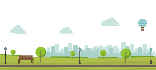 Public green park landscape vector illustration ( spring, summer) / no people
