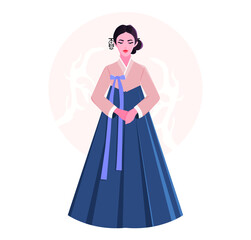 Traditional Korean clothing. Woman in a traditional dress. Hanbok. Korean woman. Asia. Vector illustration.