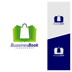 Shop bag with Book logo design vector template, Illustration Book design Concept, Icon symbol